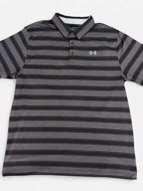 Under Armour HeatGear Performance Polo Mens XL Black Stripe Golf Stretch